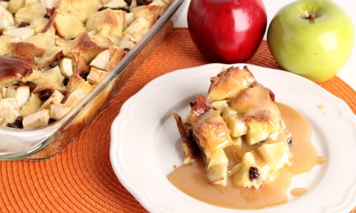 Apple Bread Pudding with Warm Vanilla Butter Sauce