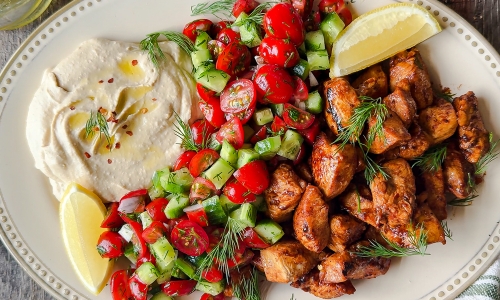 Lemon Garlic Chicken and Hummus