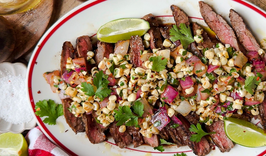 Grilled Flank with Grilled Corn Salsa